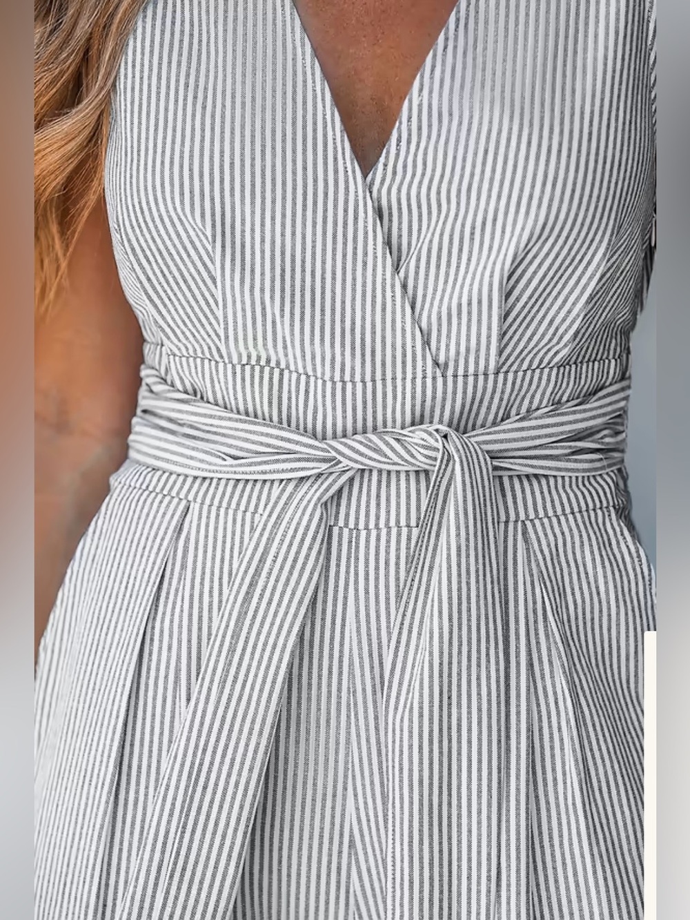 Cupshe Pinstriped Sash Jumpsuit NWT | Small • Wide‑Leg • Sleeveless • Chic Fit - Picture 5 of 6